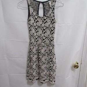 Francesca's Lace Mini Dress Women Small Navy lined Ivory black Floral Keyhole